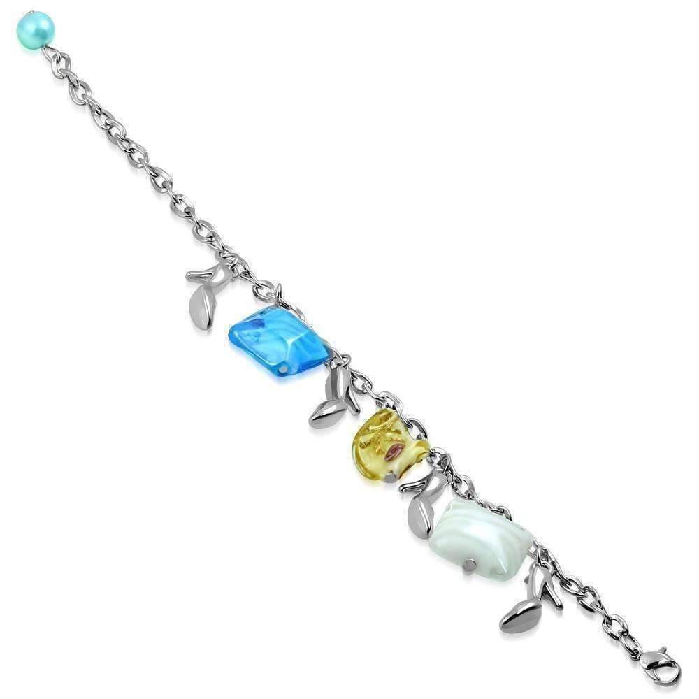 Feshionn IOBI bracelets Multi Swirl Glass Bead and Shoes Charm Bracelet in Silver
