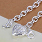 Large Fancy Scroll Puffed Heart Charm Bold Lobster Clasp Bracelet for Women