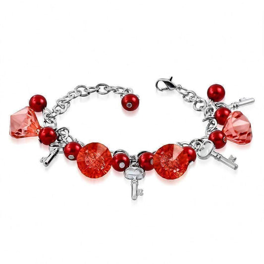 Feshionn IOBI bracelets Ruby Attic Treasures Vintage Key Beaded Charm Bracelet in Ruby or Bronze