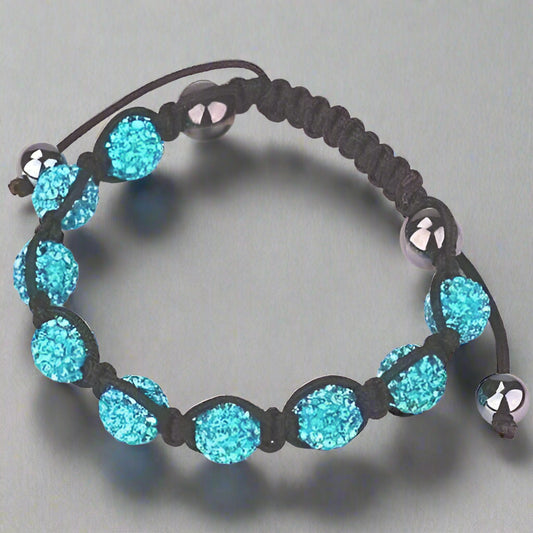 Feshionn IOBI bracelets Sparkly Crystals Hand Made Shamballa Aqua and Hematite Bracelet