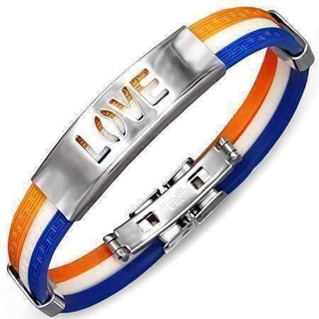 Feshionn IOBI bracelets Tri-Color Triple Band Silicone Bracelet with Stainless Steel Cut Out Designs ~ Choose Your Design
