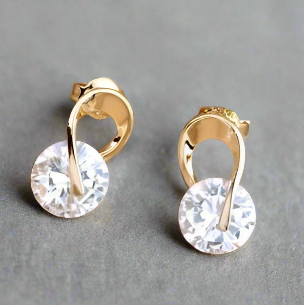 Feshionn IOBI Earrings 14K Yellow Gold Plated ON SALE - Hugging IOBI Crystals Stud Earrings