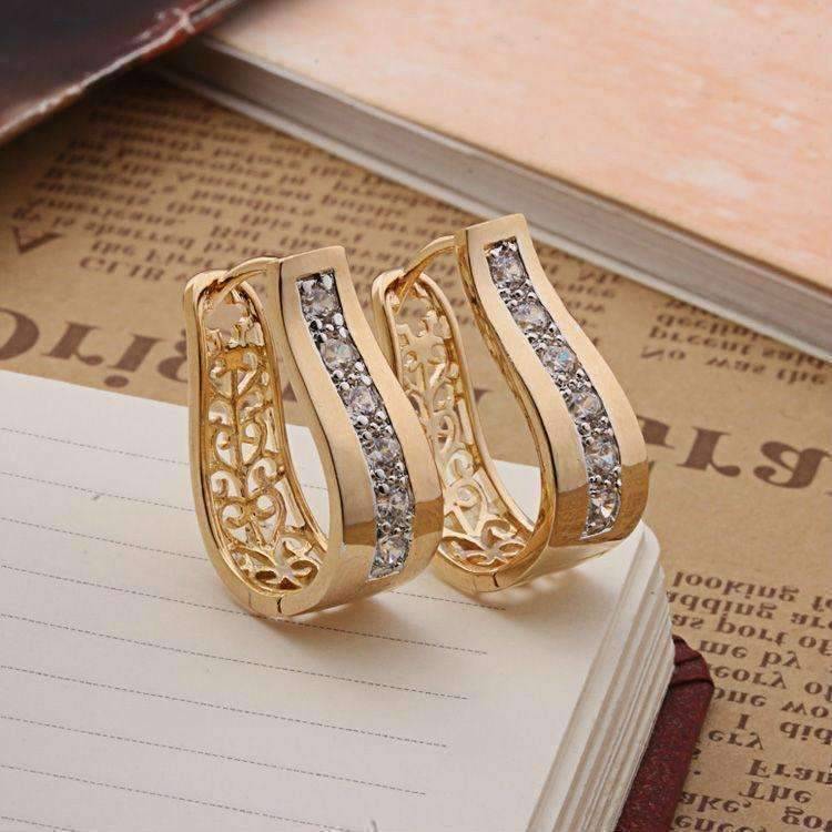 Feshionn IOBI Earrings 2 in 1 18k Gold P With Crystal Diamonds Filigree Hoop Earrings