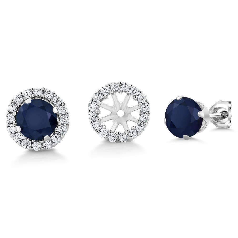 Feshionn IOBI Earrings 2CTW Genuine Sapphire Stud With Removable Halo Jacket IOBI Precious Gems Earrings