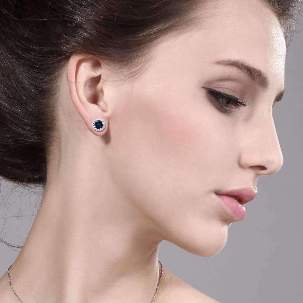 Feshionn IOBI Earrings 2CTW Genuine Sapphire Stud With Removable Halo Jacket IOBI Precious Gems Earrings
