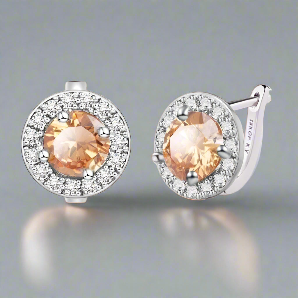 Feshionn IOBI Earrings Amber ON SALE - Round Cut Halo Earrings in Five Elegant Colors