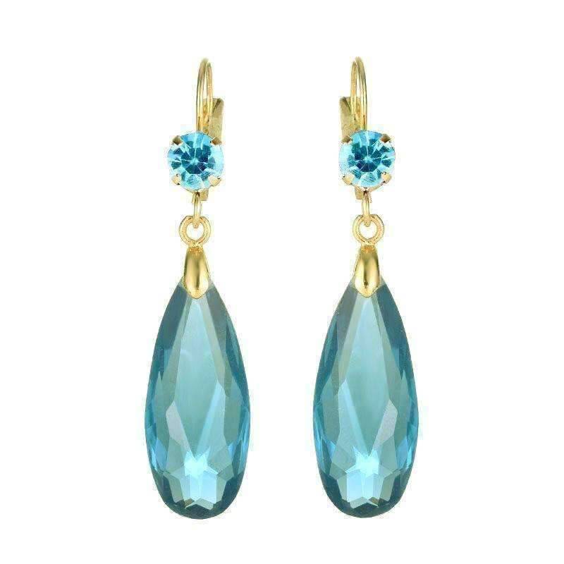 Feshionn IOBI Earrings Aqua Fascinating Long Teardrop Bead and CZ Dangle Earrings ~ Six Colors to Choose!