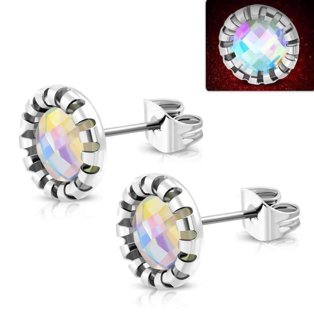 Feshionn IOBI Earrings Aurora / Stainless Steel ON SALE - Aurora Borealis Glass Button Stud Stainless Steel Earrings