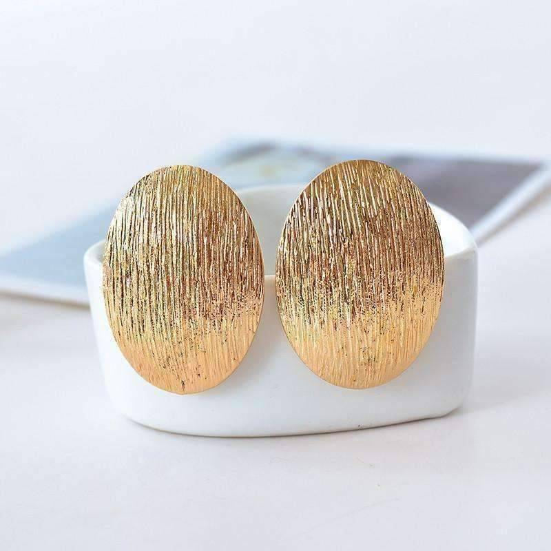 Feshionn IOBI Earrings Brushed Gold Oval Disk Clip-On Earrings
