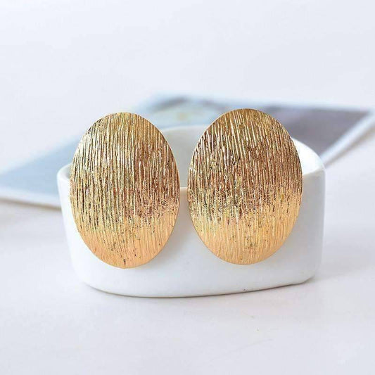 Feshionn IOBI Earrings Brushed Gold Oval Disk Clip-On Earrings
