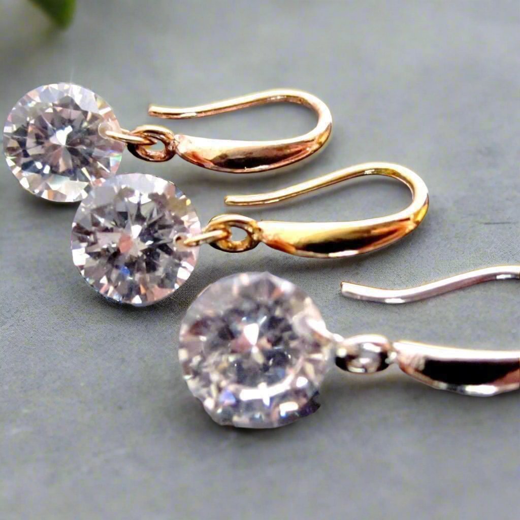 Feshionn IOBI Earrings Buy all 3 - Discounted / 8mm Naked IOBI Crystals Drill Earrings in Yellow Gold, Rose Gold, or Silver - Choose Your Color