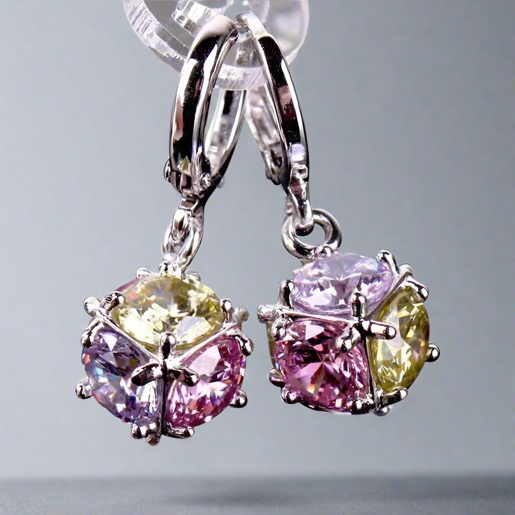 Feshionn IOBI Earrings Colorful in Yellow, Pink, Purple ON SALE - Crystal Cube Dangling Charm Earrings