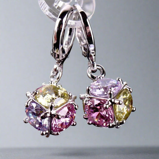 Feshionn IOBI Earrings Colorful in Yellow, Pink, Purple ON SALE - Crystal Cube Dangling Charm Earrings