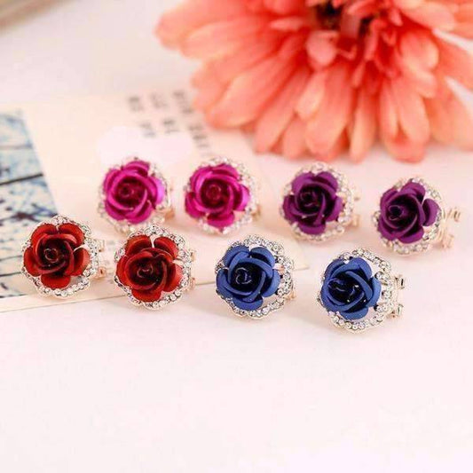 Feshionn IOBI Earrings Crimson Red Golden Reflections Metallic Rose Lever Back Stud Earrings - in Four Colors
