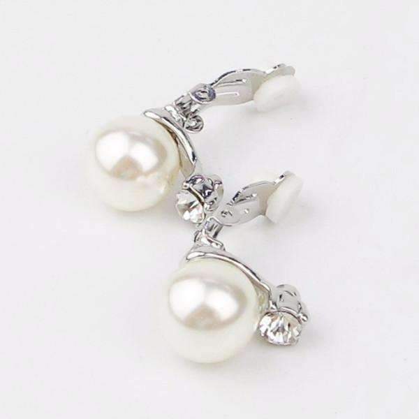 Feshionn IOBI Earrings Crystal Accented Pearl Bead Clip-On Earrings In Yellow or White Gold