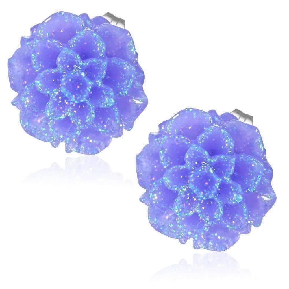 Feshionn IOBI Earrings Deep Purple Shimmering Dahlia Flower Stud Earrings in Three Fresh Colors