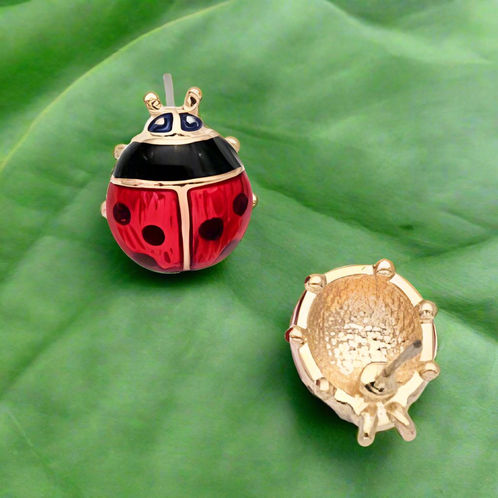 Feshionn IOBI Earrings Delightful Red Enamel and Gold Lady Bug Stud Earrings