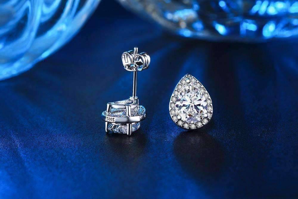 Feshionn IOBI Earrings Diamond White Infused 1CT Austrian Crystal Pear Stud Earrings