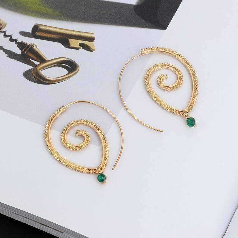 Feshionn IOBI Earrings Enlightened Jewel Accented Spiral Hoop Earrings in Silver or Gold Tone