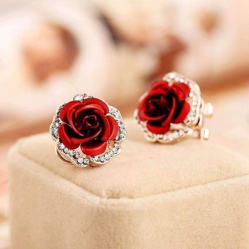Feshionn IOBI Earrings Golden Reflections Metallic Rose Lever Back Stud Earrings - in Four Colors