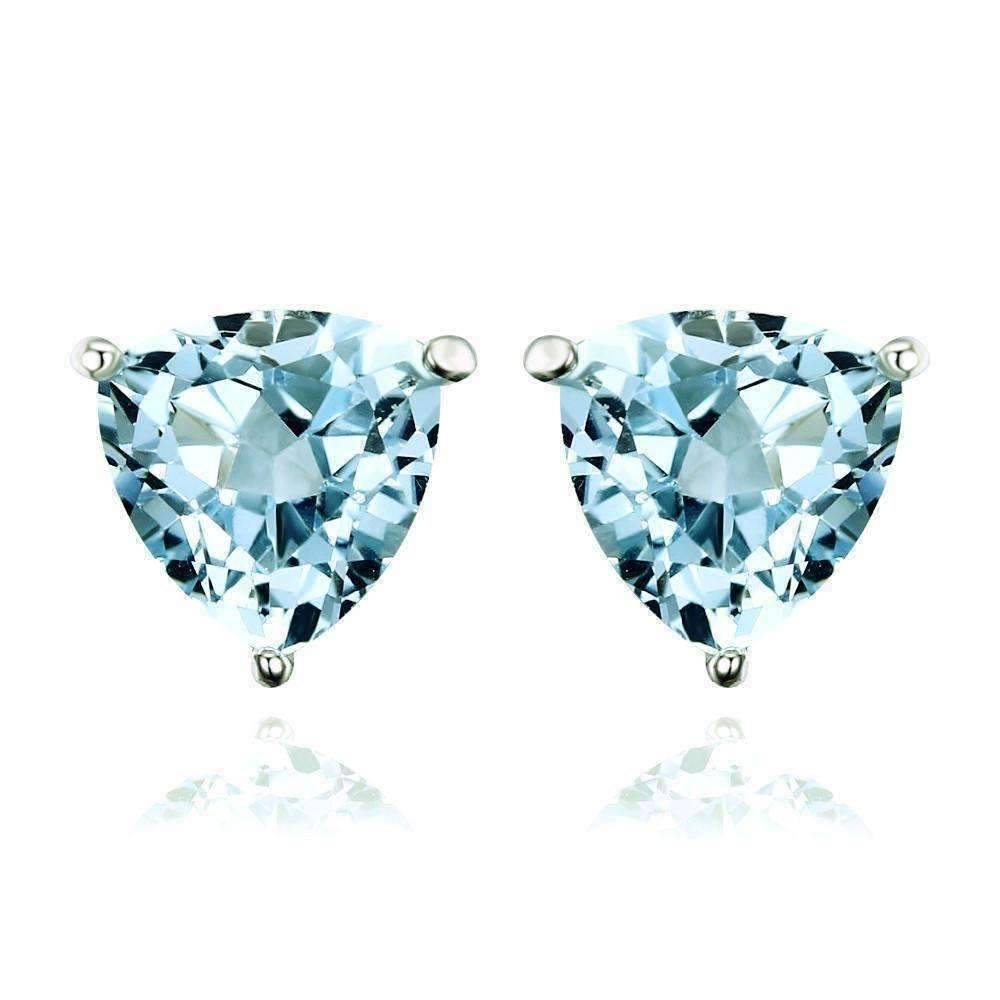 Feshionn IOBI Earrings Ice Blue Genuine Topaz Trillion Cut 1.8 CT IOBI Precious Gems Stud Earrings