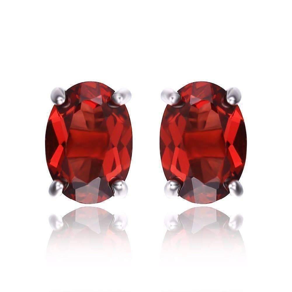 Feshionn IOBI Earrings Legacy Garnet Oval Cut Genuine 1.6CT IOBI Precious Gems Stud Earrings