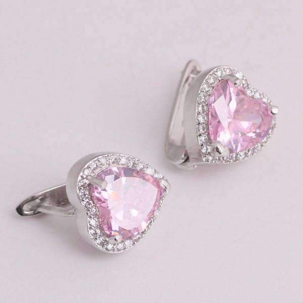 Feshionn IOBI Earrings Magnificent Halo Heart Leverback Earrings in Clear, Pink or Blue Sapphire