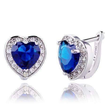 Feshionn IOBI Earrings Magnificent Halo Heart Leverback Earrings in Clear, Pink or Blue Sapphire