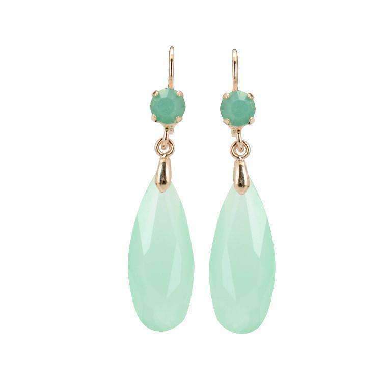 Feshionn IOBI Earrings Mint Green Fascinating Long Teardrop Bead and CZ Dangle Earrings ~ Six Colors to Choose!