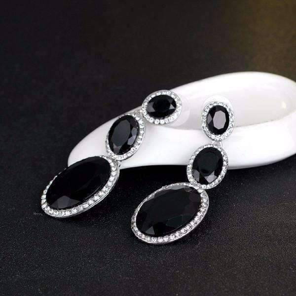 Feshionn IOBI Earrings ON SALE - Evening Elegance Triple Crystal Drop Earrings - Two Colors To Choose