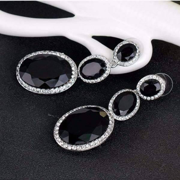 Feshionn IOBI Earrings ON SALE - Evening Elegance Triple Crystal Drop Earrings - Two Colors To Choose