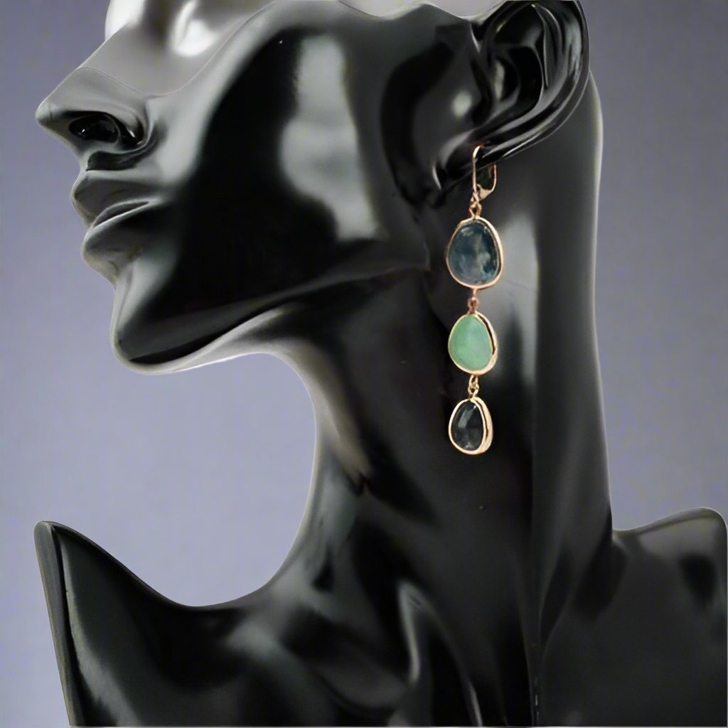 Feshionn IOBI Earrings ON SALE - Shades Graduated Tri-Tone Dangling Crystal Lever Back Earrings ~ Five Colors to Choose