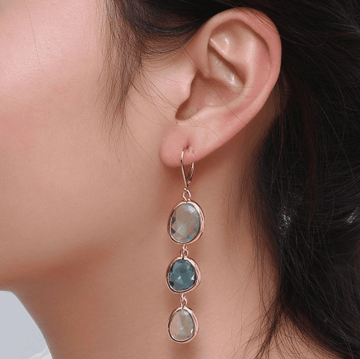 Feshionn IOBI Earrings ON SALE - Shades Graduated Tri-Tone Dangling Crystal Lever Back Earrings ~ Five Colors to Choose