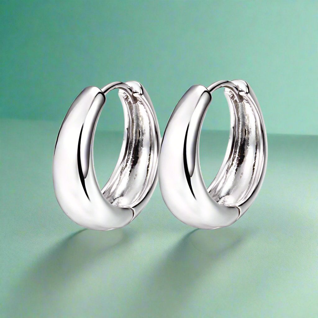 Feshionn IOBI Earrings ON SALE - Smooth Platinum Bold Huggie Hoop Earrings
