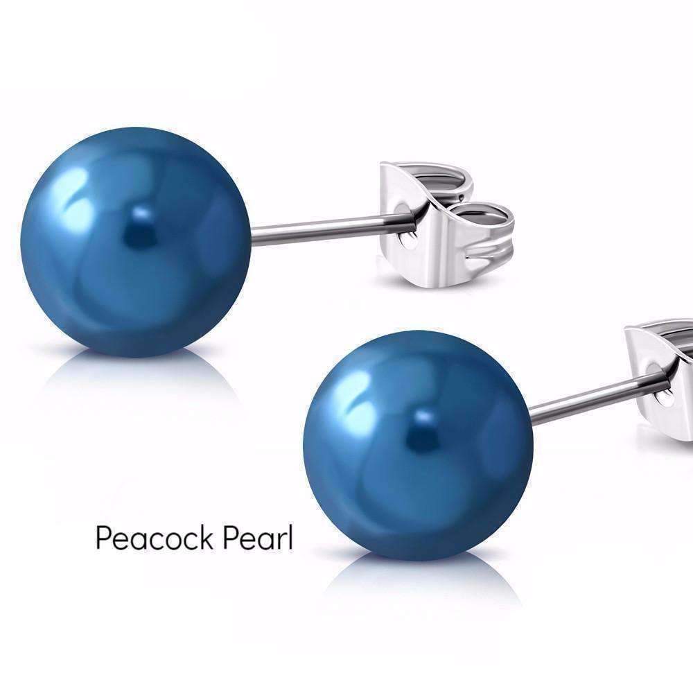 Feshionn IOBI Earrings Peacock Pearl Colorful Medley Pearl Bead Earrings on Stainless Steel ~ 11 Colors to Choose!