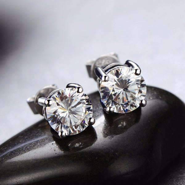 Feshionn IOBI Earrings Platinum / 2 Carat Opulence Round IOBI Cultured Diamond Solitaire Stud Earrings