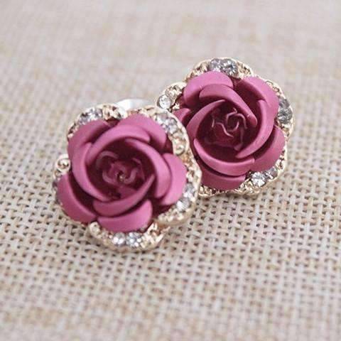 Feshionn IOBI Earrings Rosette Golden Reflections Metallic Rose Lever Back Stud Earrings - in Four Colors