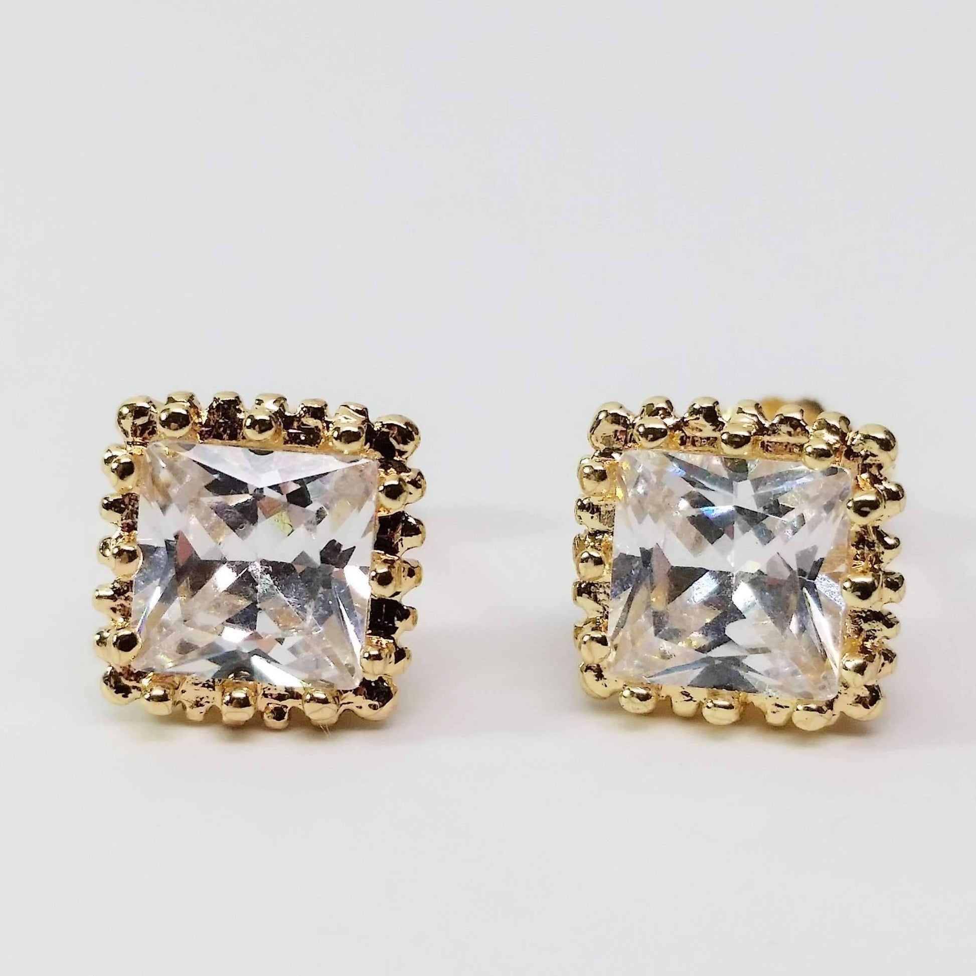 Feshionn IOBI Earrings Royal Princess 6mm Cut Simulated White Or Pink Sapphire Stud Earrings