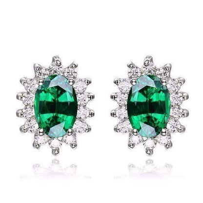 Feshionn IOBI Earrings Russian Emerald Earrings Russian Halo Oval Cut 1CTW Nano Simulated Emerald IOBI Precious Gems Earrings