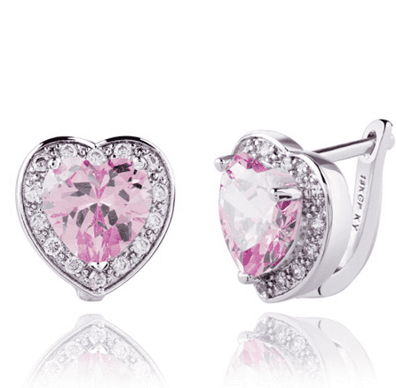 Feshionn IOBI Earrings Sapphire Pink Magnificent Halo Heart Leverback Earrings in Clear, Pink or Blue Sapphire