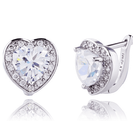Feshionn IOBI Earrings Sapphire White Magnificent Halo Heart Leverback Earrings in Clear, Pink or Blue Sapphire