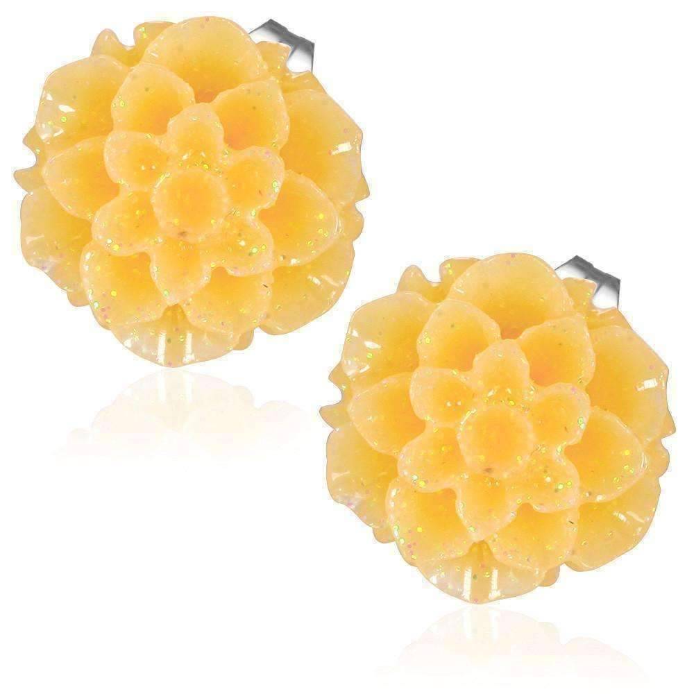 Feshionn IOBI Earrings Sunny Day Shimmering Dahlia Flower Stud Earrings in Three Fresh Colors