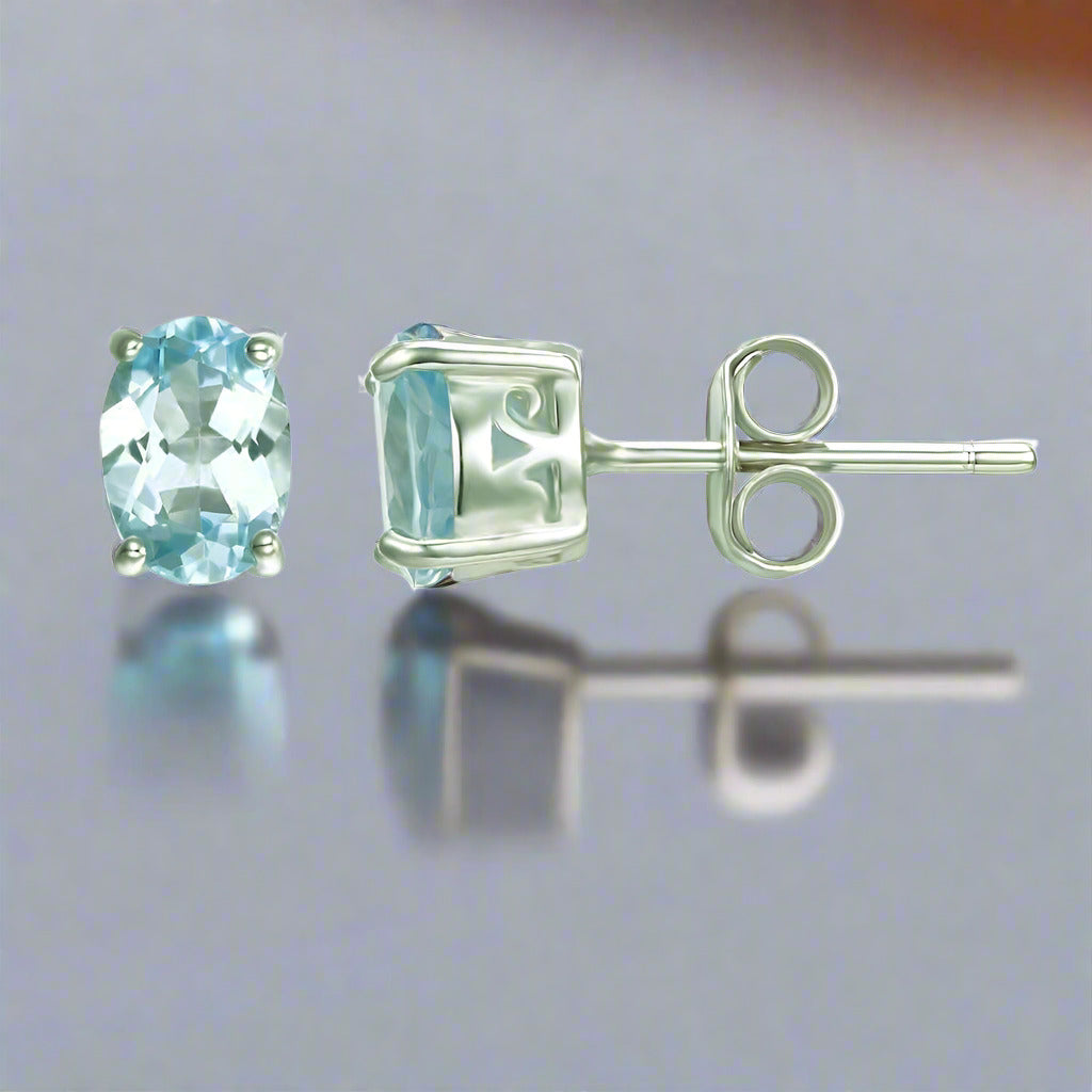 Feshionn IOBI Earrings Topaz Oval Earrings Ice Blue Genuine Topaz Oval Cut 1.8 CT IOBI Precious Gems Stud Earrings