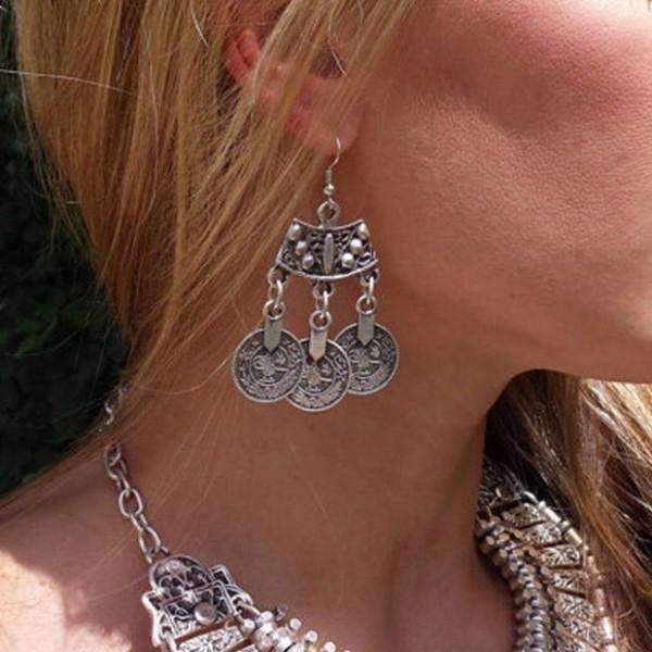 Feshionn IOBI Earrings Vintage Persian Coin Dangling Tassel Earrings