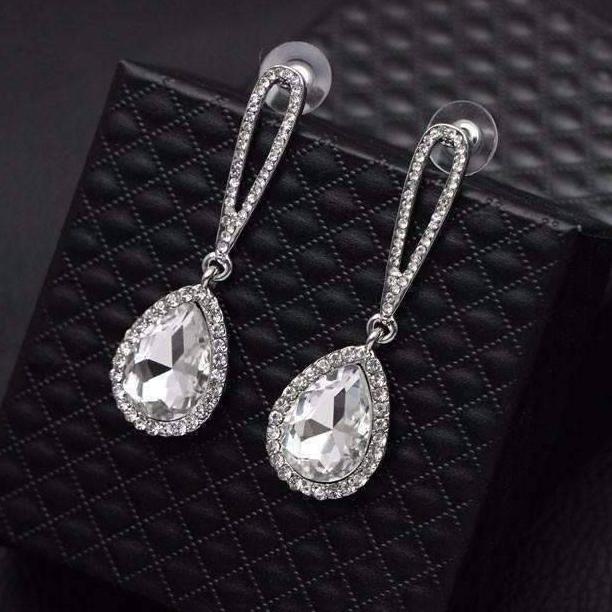 Feshionn IOBI Earrings White Evening Splendor Austrian Crystal Drop Earrings in Three Elegant Colors