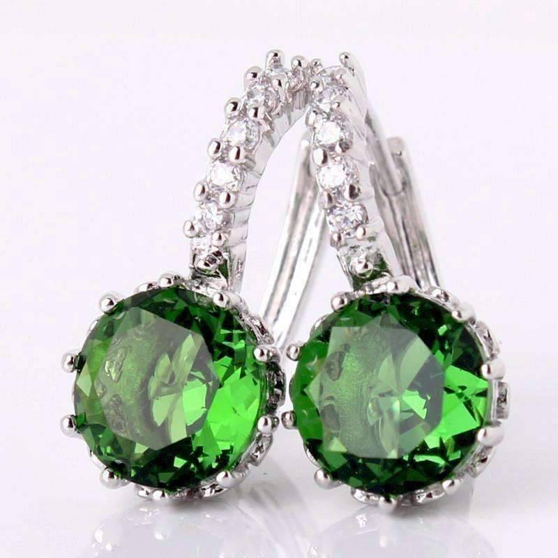 Feshionn IOBI Earrings White Gold plated Amazon Green CZ Solitaire White Or Yellow Gold Hoop Earrings