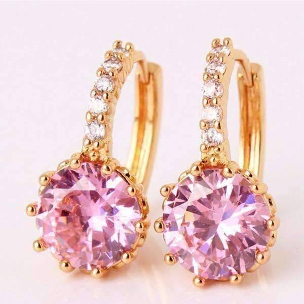 Feshionn IOBI Earrings Yellow Gold plated Blushing Pink Solitaire White Or Yellow Gold Hoop Earrings