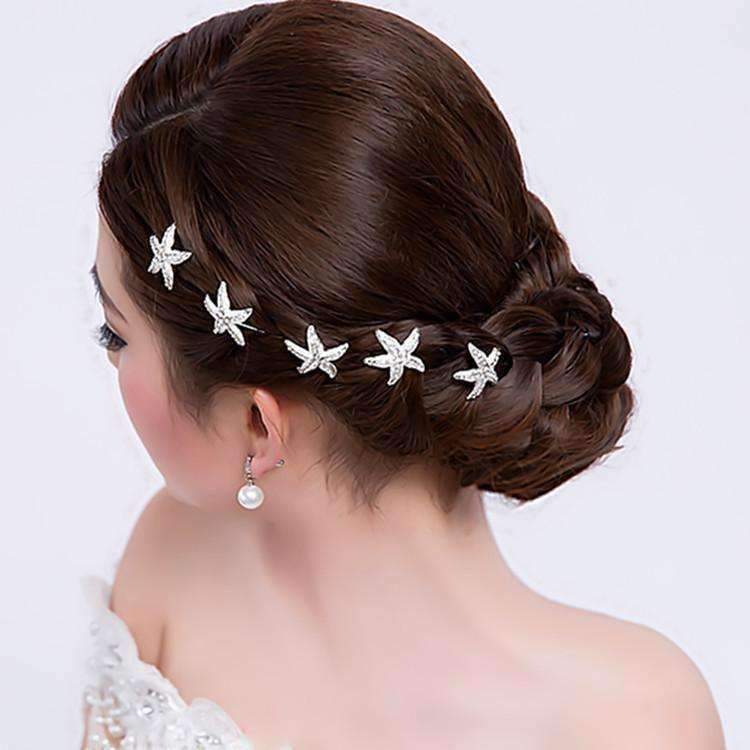 Feshionn IOBI Hair Jewelry Large Crystal Accented Starfish Silver Plated Hair Pins