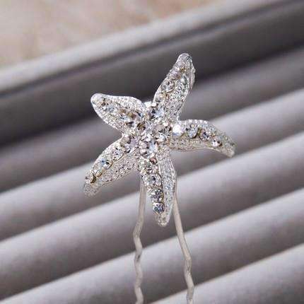 Feshionn IOBI Hair Jewelry Large Crystal Accented Starfish Silver Plated Hair Pins