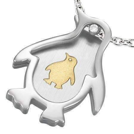 Feshionn IOBI Necklaces 3cm Happy Inside Stainless Steel Penguin Charm Necklace with CZ Accents - 2 Sizes to Choose